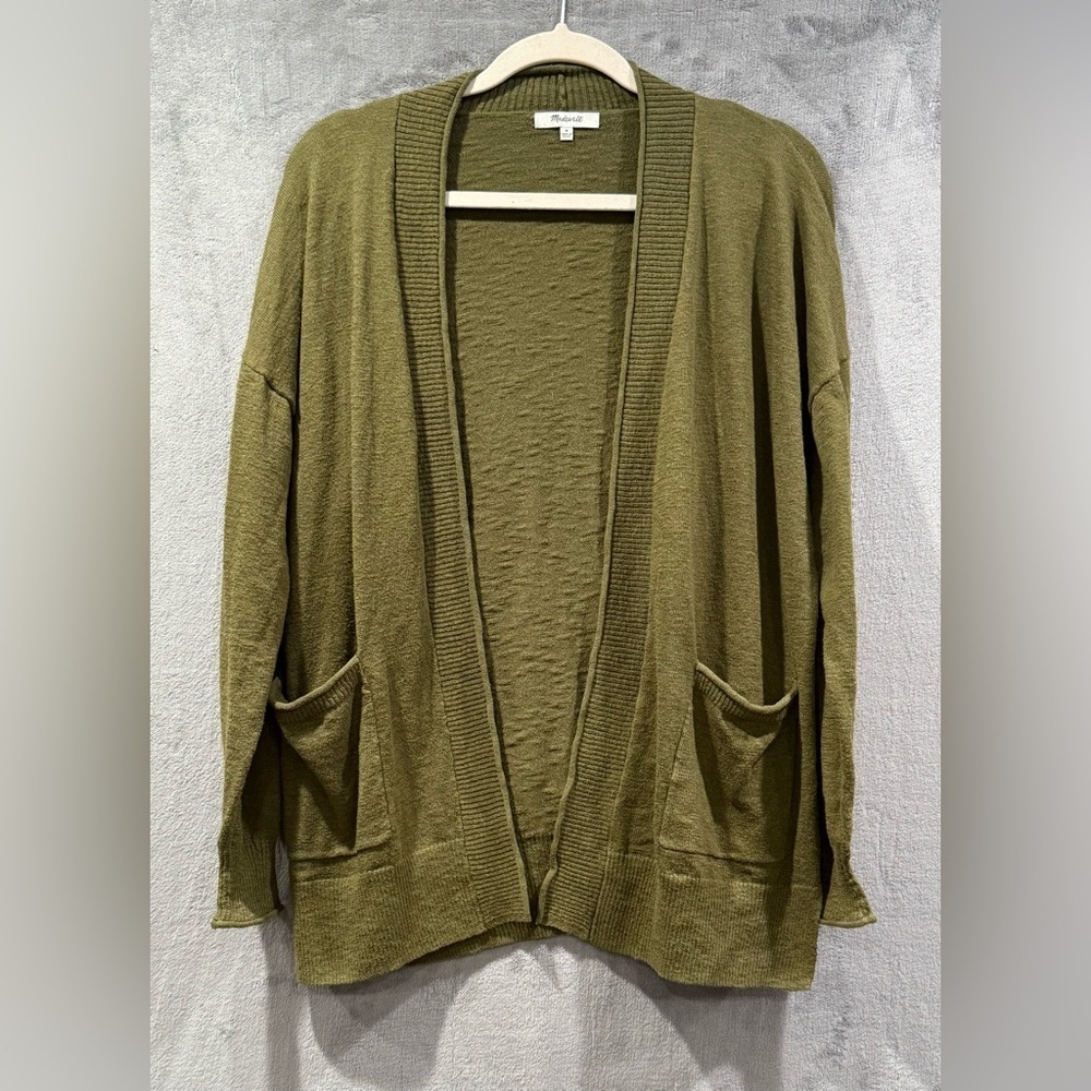 Madewell Sweater Womens Medium Green Open Front Cardigan Pocket Knit Casual